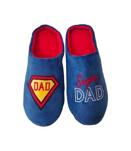 Mens Super Dad Slip-on Mule Slippers Blue Red Keanu