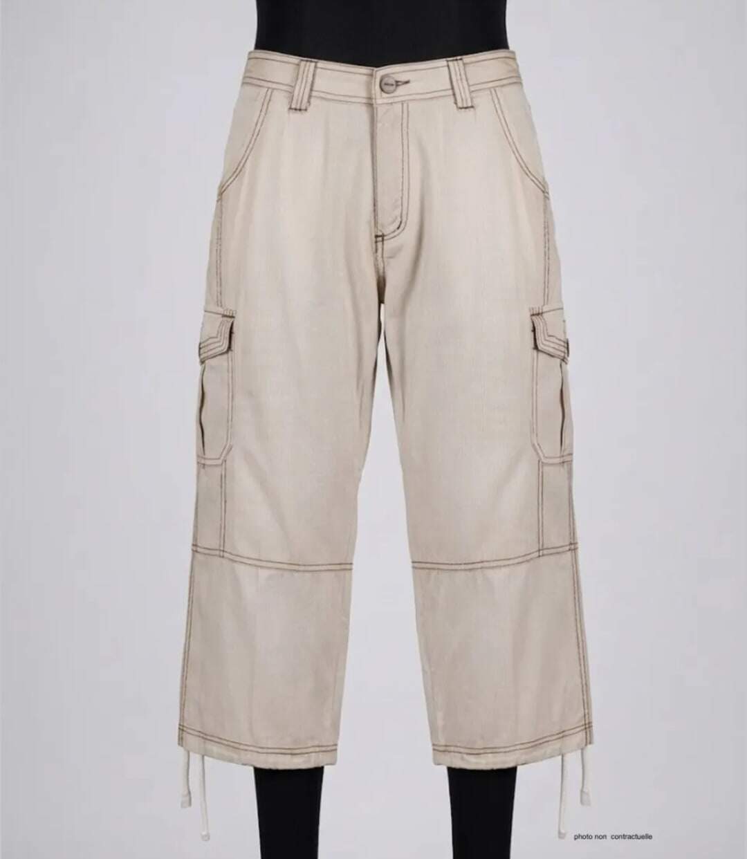 AXXANO AE1271B - Pantacourt femme à rayures beige et blanc en pur coton-3