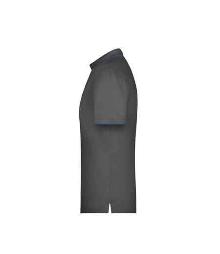 Polo Motif/style Rayures Contrastées Homme Graphite Turquoise Pâle James And Nicholson
