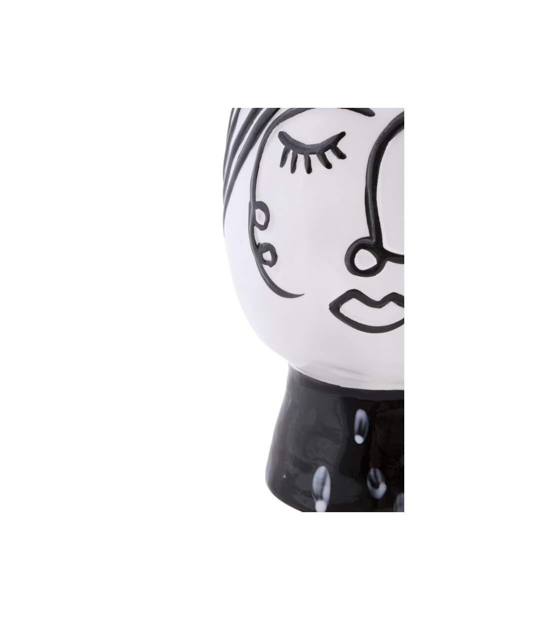 Vase Pot Visage en Porcelaine Face 18cm Blanc & Noir-3