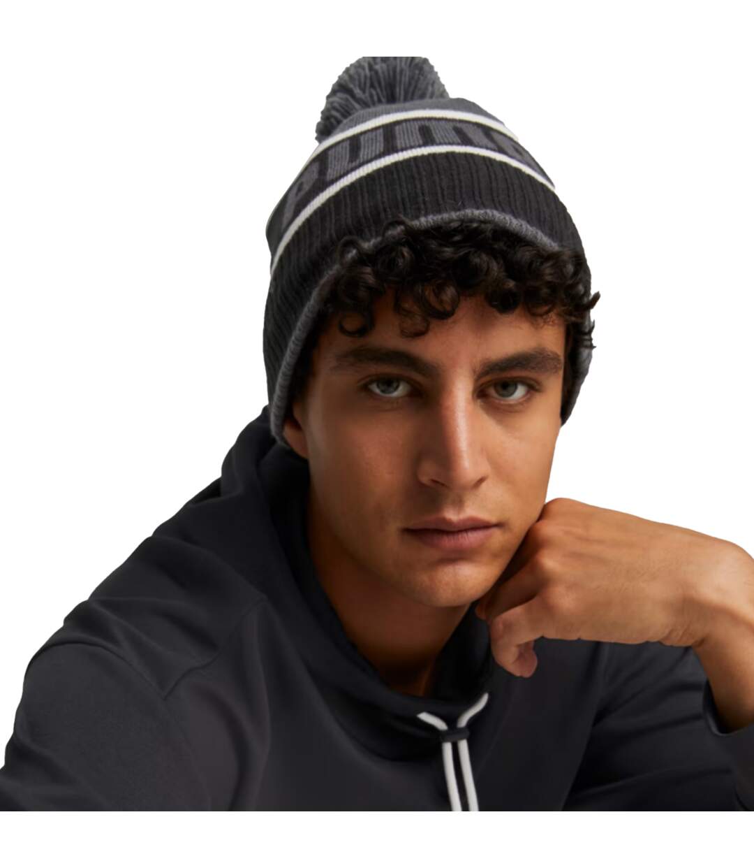 Unisex adult pom pom beanie black/dark shadow Puma-3