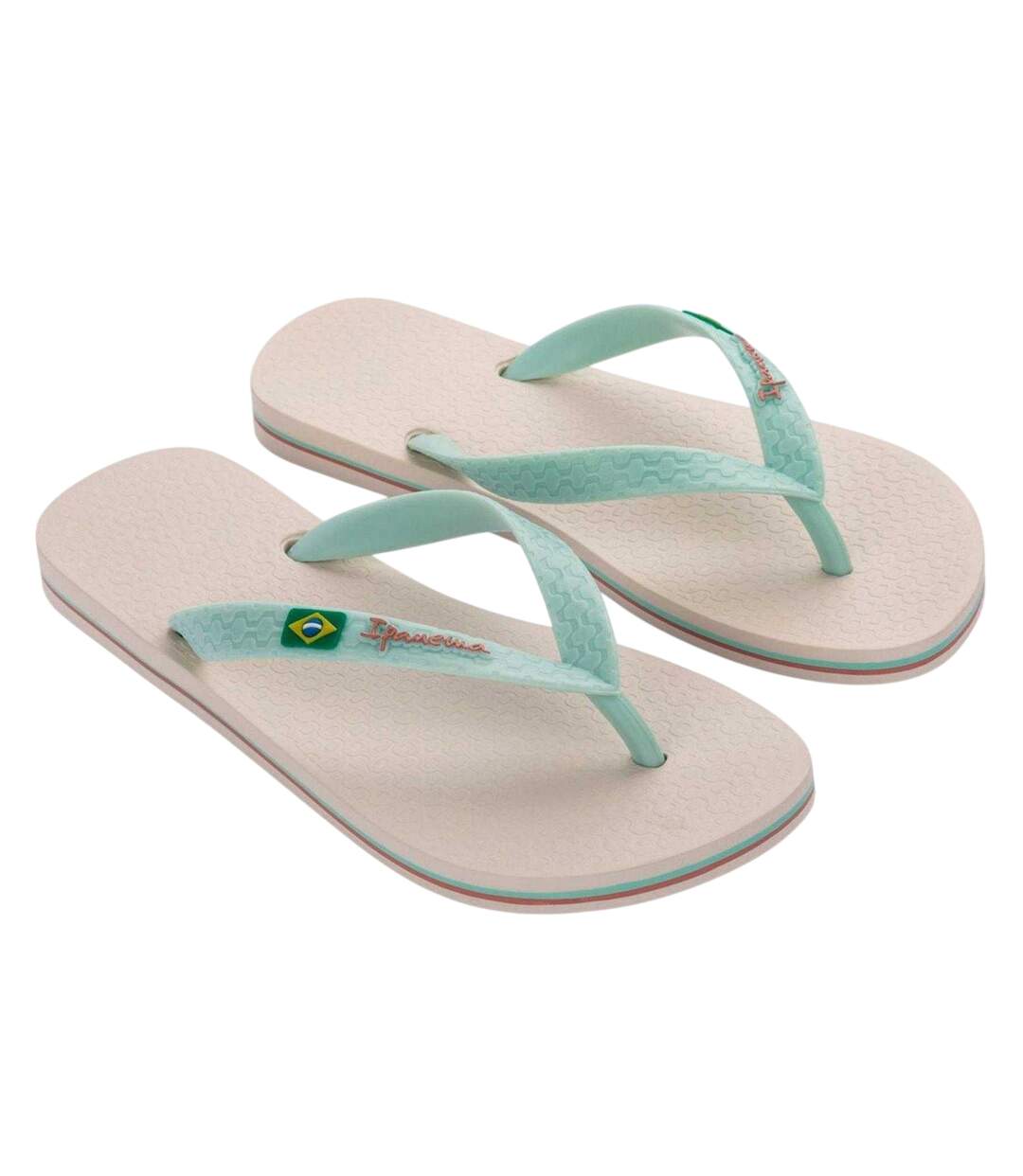 Womens/ladies Brazilian Flag Flat Flip Flops Beige Ipanema-1