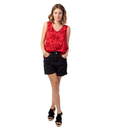 Top femme sans manches IVANOE rouge fleuri Coton Du Monde