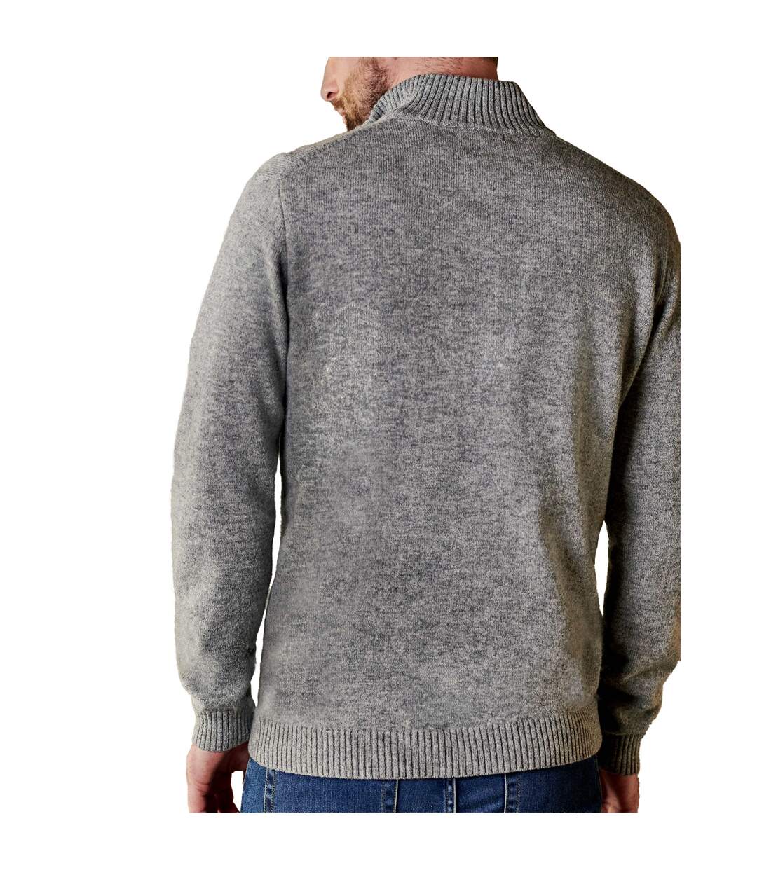 Mens Lambswool Zip Neck Jumper Grey Marl WoolOvers-2