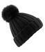 Bonnet Unisexe Adulte Verbier Faux Fur Pom Pom Beanie Noir Beechfield-1