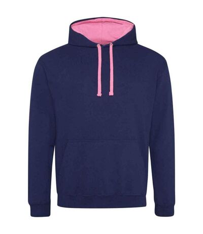 Womens/ladies varsity hoodie oxford navy/candyfloss pink Awdis