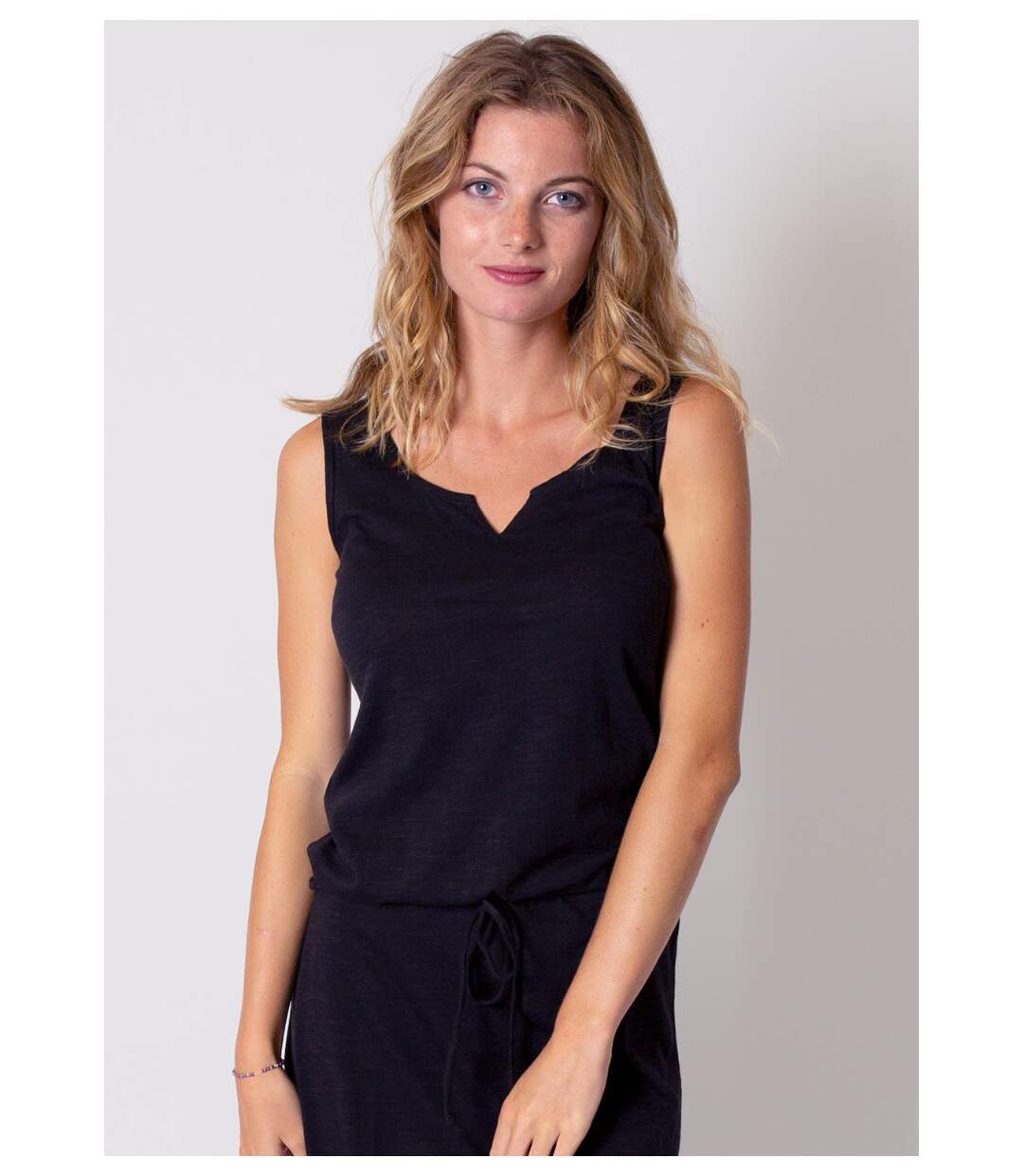 Robe longue en coton sans manches NADINE noire Coton Du Monde