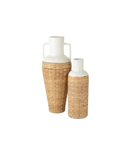 Vase Amphore avec Tissage Rotin Bali 100cm Blanc & Naturel