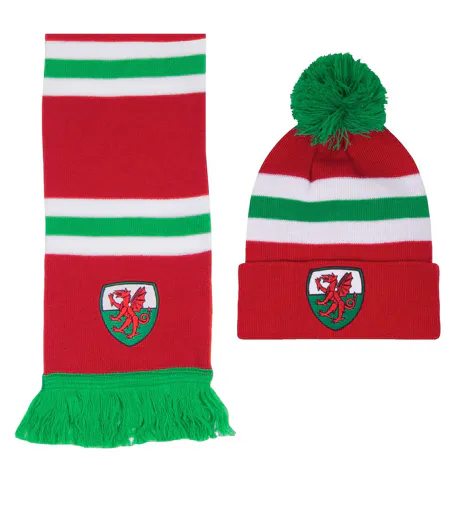Ensemble Bonnet Et Écharpe Wales Adulte Taille Unique Rouge Blanc Vert Fan Originals