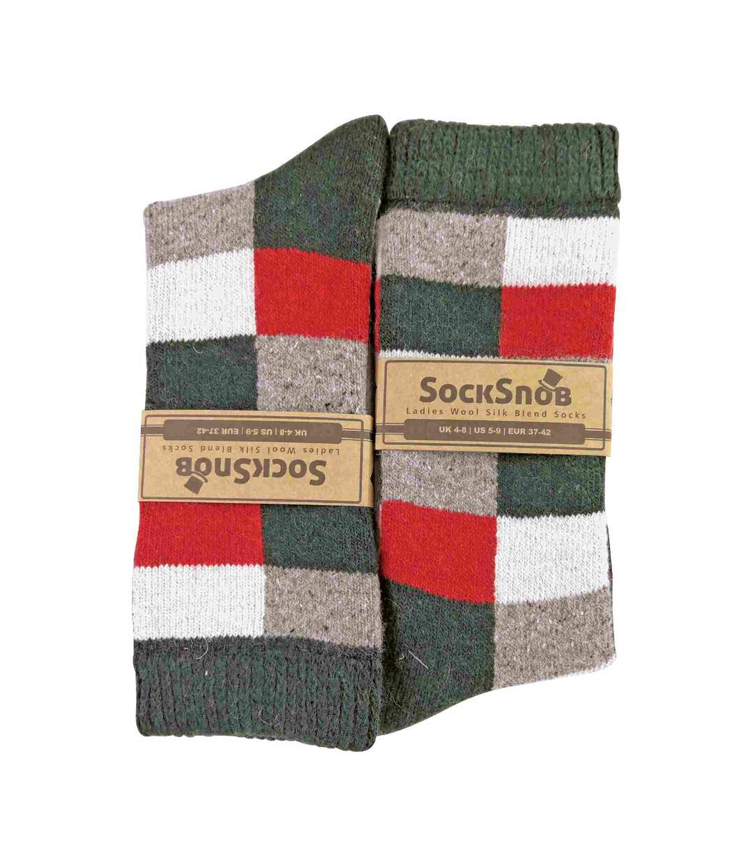 1 Pack Ladies Checkered Patterned Wool Blend Socks-2