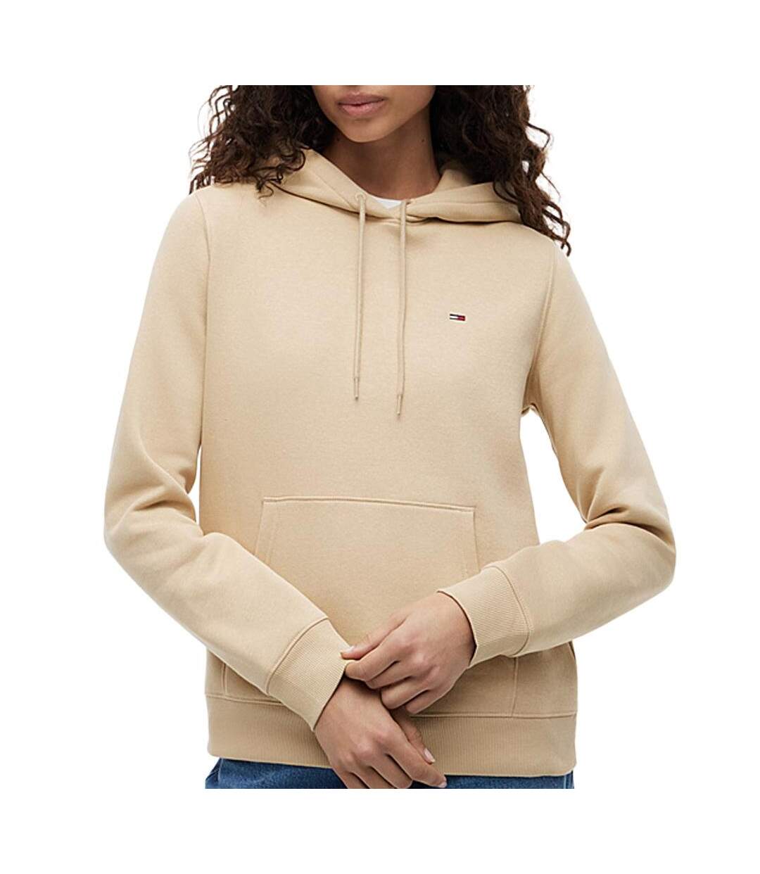 Sweat à capuche beige moyen femme tommy hilfiger flag-1