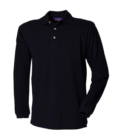 Henbury Mens Pique Long-Sleeved Polo Shirt (Black)