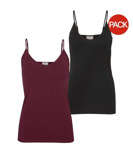 Lot De 2  Débardeurs Bretelles Fines Femme Noir Bordeaux Sombre Vero Moda