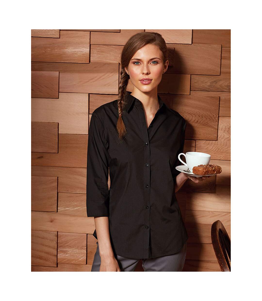 Womens/ladies poplin 3/4 sleeve blouse black Premier