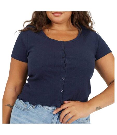 Womens/ladies Ribbed Plus T-shirt Navy Brave Soul