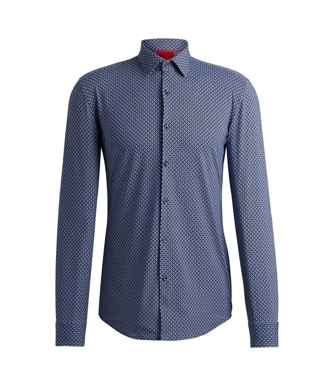 Mens Kenno Geometric Cotton Slim Shirt Dark Blue Hugo-1