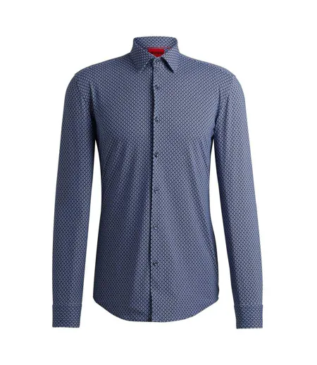 Mens Kenno Geometric Cotton Slim Shirt Dark Blue Hugo