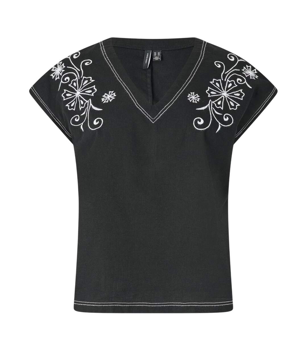 Blouse Manches Courtes Motif/style Brodé Femme Noir Vero Moda-1
