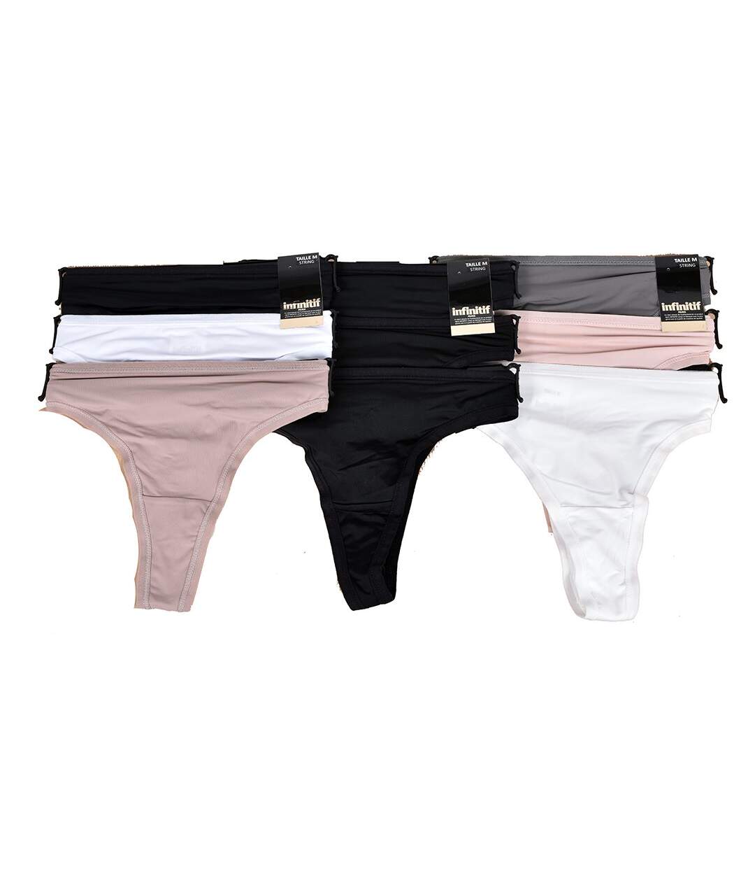 Culottes Femme INFINITIF Confort Qualité supérieure -Boxer, Shorty, String Strings unis Noirs Pack de 3 en Microfibre-2