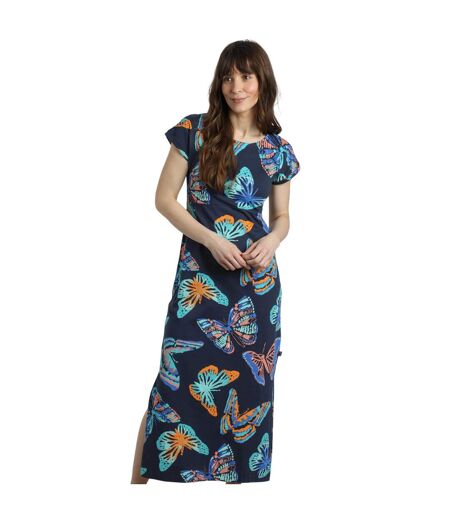 Womens/ladies mirren butterfly organic cotton maxi dress dark blue Weird Fish