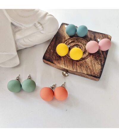 Multicolour Matte Unisex Round Ball Studs Minimalist Everyday Dot Earrings