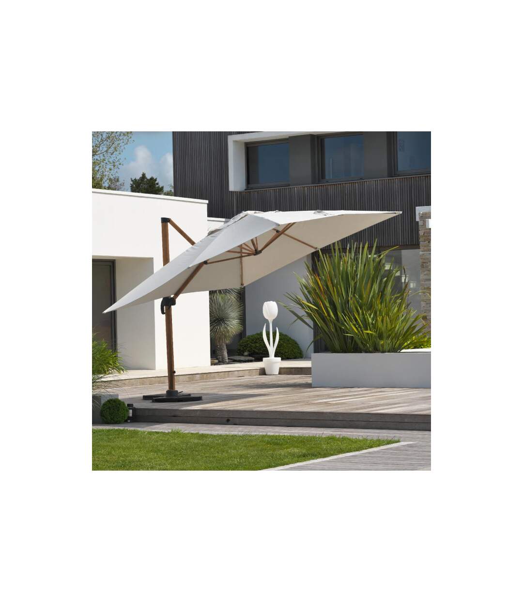 Parasol Déporté Imitation Bois Sevilla 400cm Gris-2