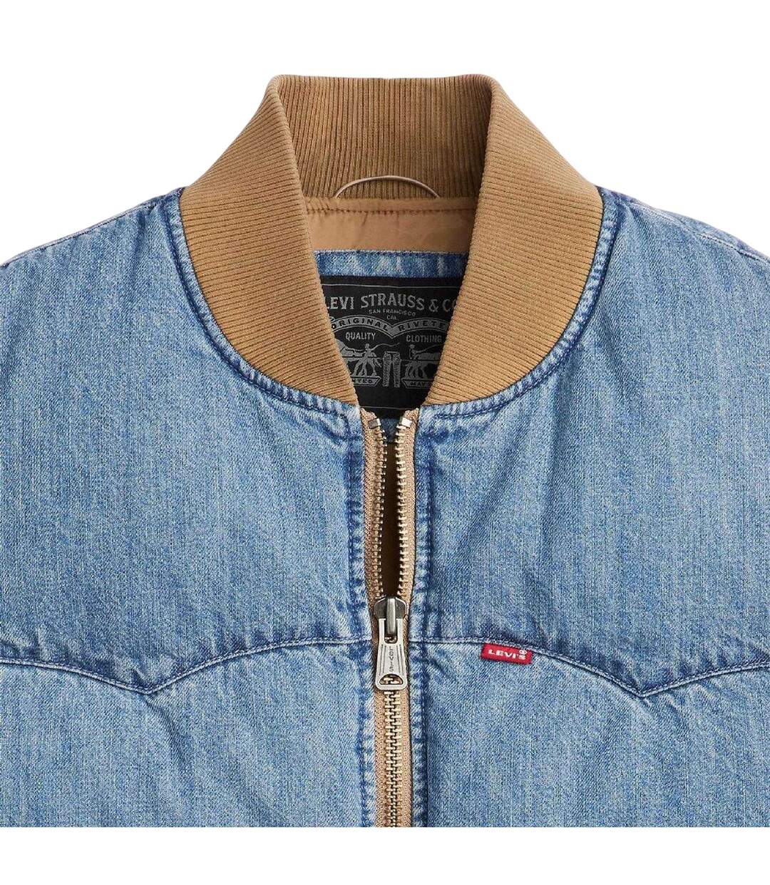 Mens Western Puffer Gilet Light Blue Brown Levis-4