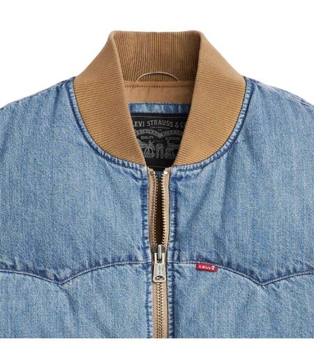 Mens Western Puffer Gilet Light Blue Brown Levis