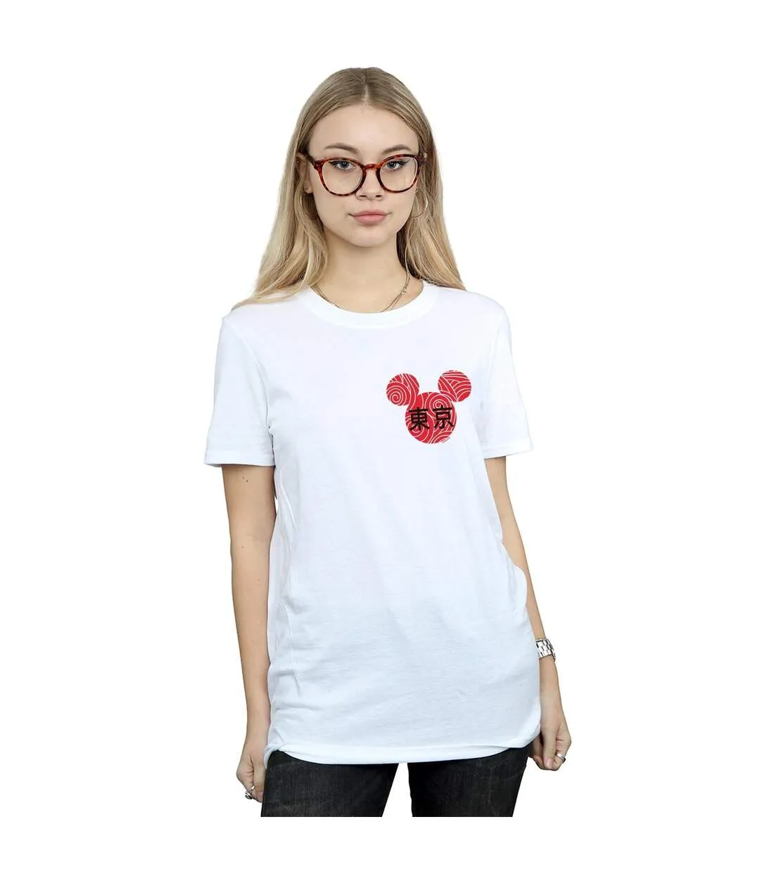 Disney T-shirt boyfriend en coton avec symbole de Mickey Mouse pour femmes/femmes (Blanc) - UTBI37949-2