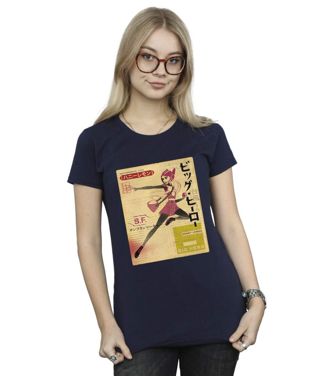 Disney - T-shirt BIG HERO BAYMAX HONEY LEMON NEWSPAPER - Femme (Bleu marine) - UTBI13109-2