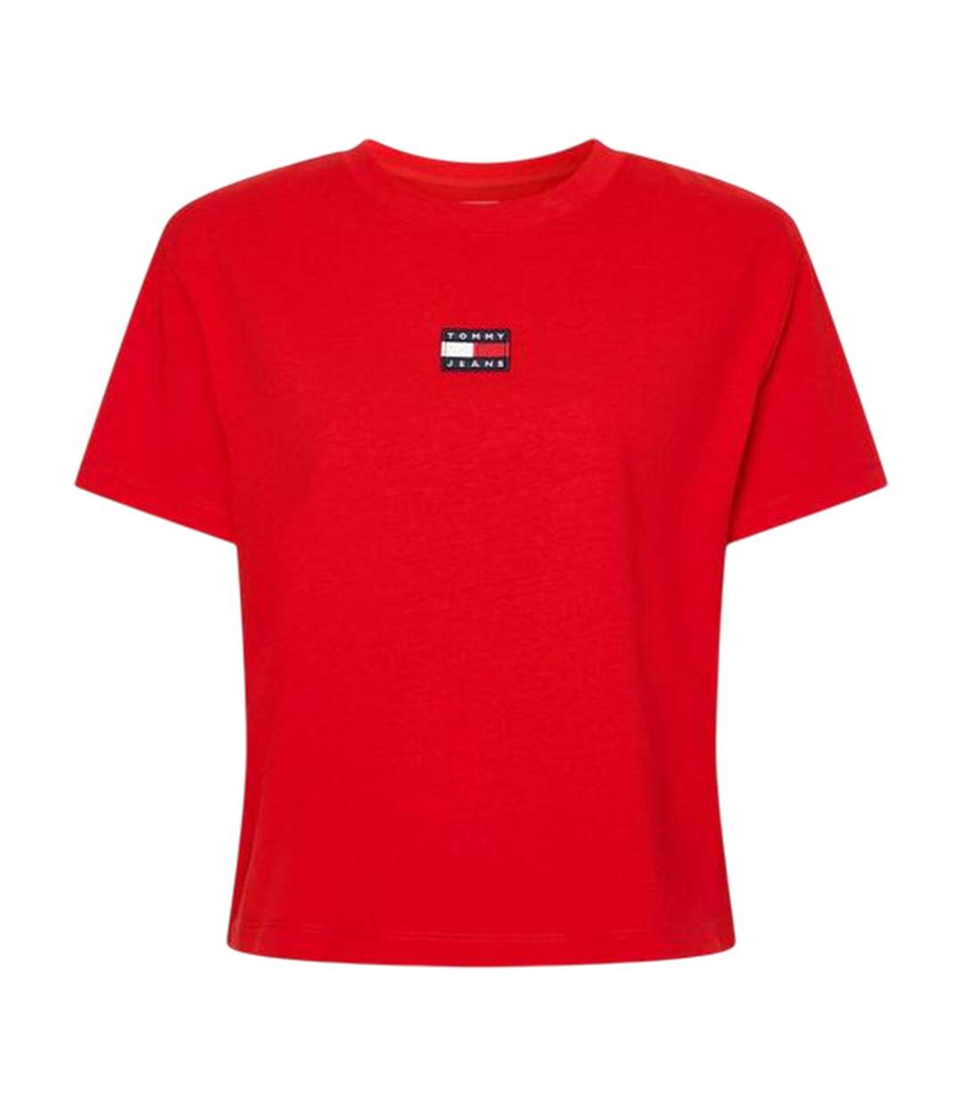 Womens/ladies Embroidered Logo Cotton Cropped T-shirt Deep Crimson Red Tommy Jeans-1