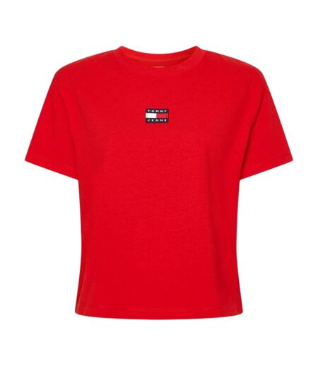 Womens/ladies Embroidered Logo Cotton Cropped T-shirt Deep Crimson Red Tommy Jeans