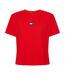 Womens/ladies Embroidered Logo Cotton Cropped T-shirt Deep Crimson Red Tommy Jeans-1