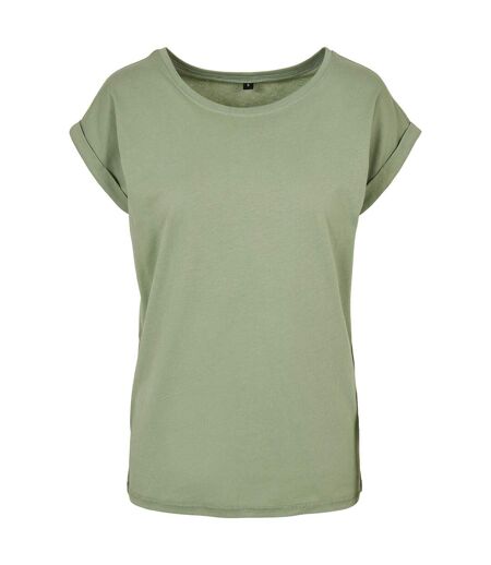Womens/ladies Extended Shoulder T-shirt Soft Salvia Build Your Brand