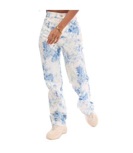 Womens/ladies Cropped Leather Patch Straight Jeans White Blue Boss