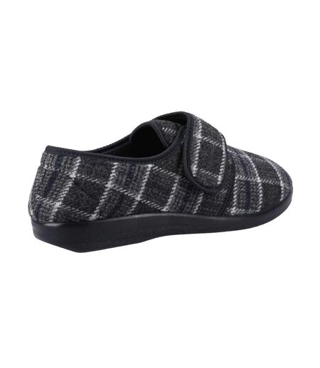 Mens Gerald Classic Checked Slippers Black GBS Med