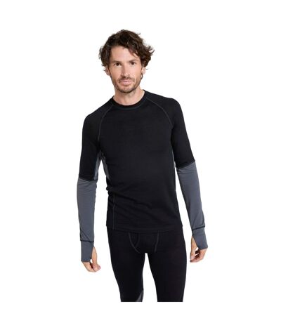 Mens Ultra Merino Wool Round Neck Base Layer Top Black Mountain Warehouse