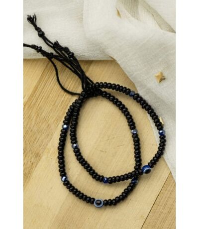 1 Pcs Adjustable Evil Eye Slim Black Beads Nazaria Bracelet For Kids and New Borns