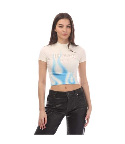Womens/ladies Law Flames Crop Top White Blue Heron Preston