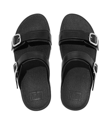 Womens/ladies Lulu Leather Adjustable Slide All Black FitFlop