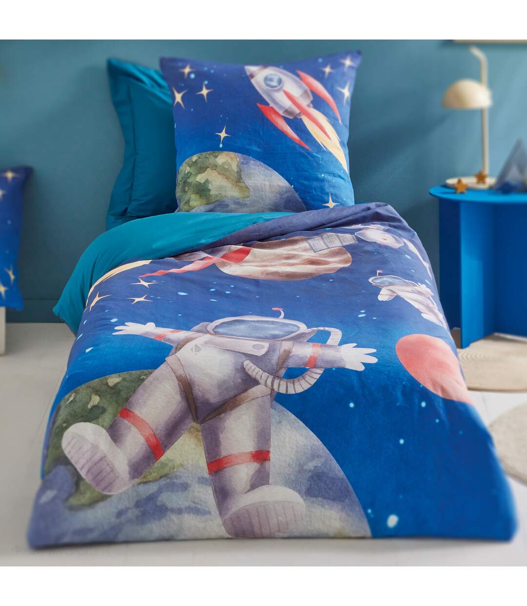 Housse de couette en percale de coton THOMAS bleu-3