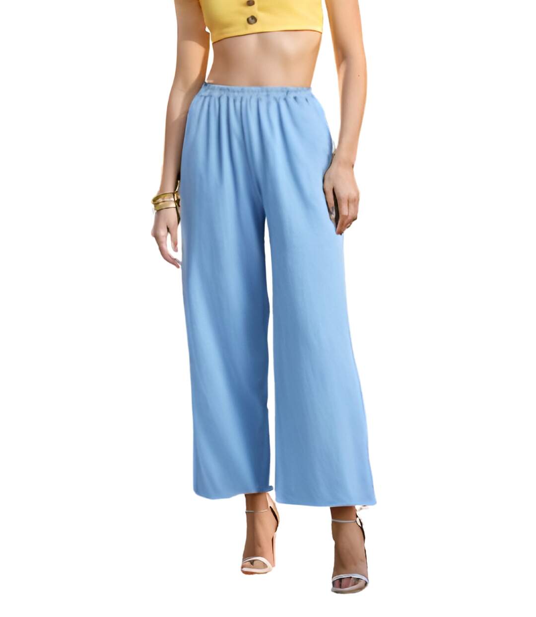 Pantalon femme coupe large de couleur bleu 100% coton