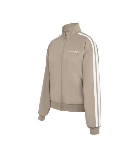 Womens/ladies Striped Track Top Light Brown USA Pro