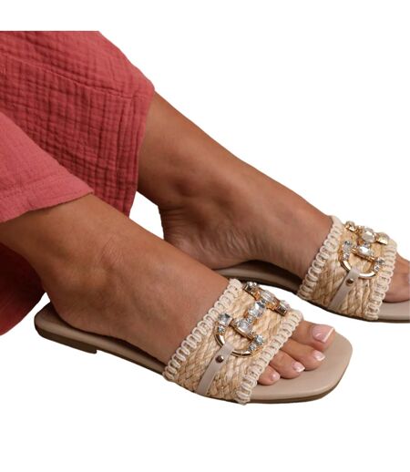 Womens/ladies align jewel flat sandals beige Where´s That From