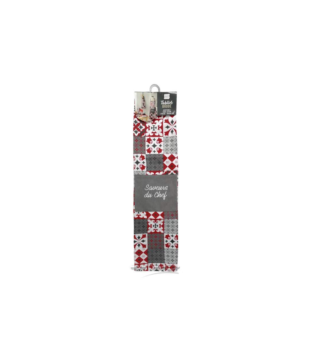 Tablier de Cuisine Credence 84cm Gris & Rouge-4