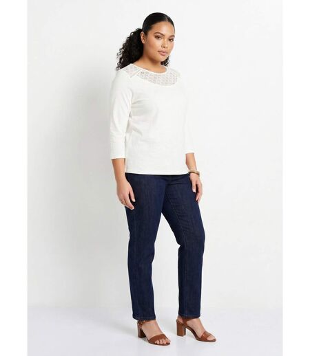 T-shirt coton et dentelle manches 3/4