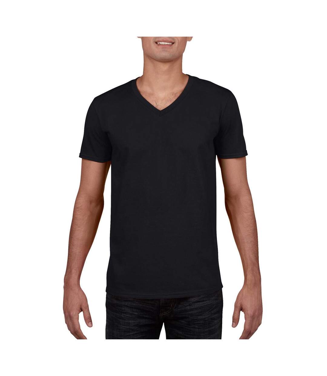 T-shirt À Manches Courtes Et Col En V Homme Noir Gildan-1