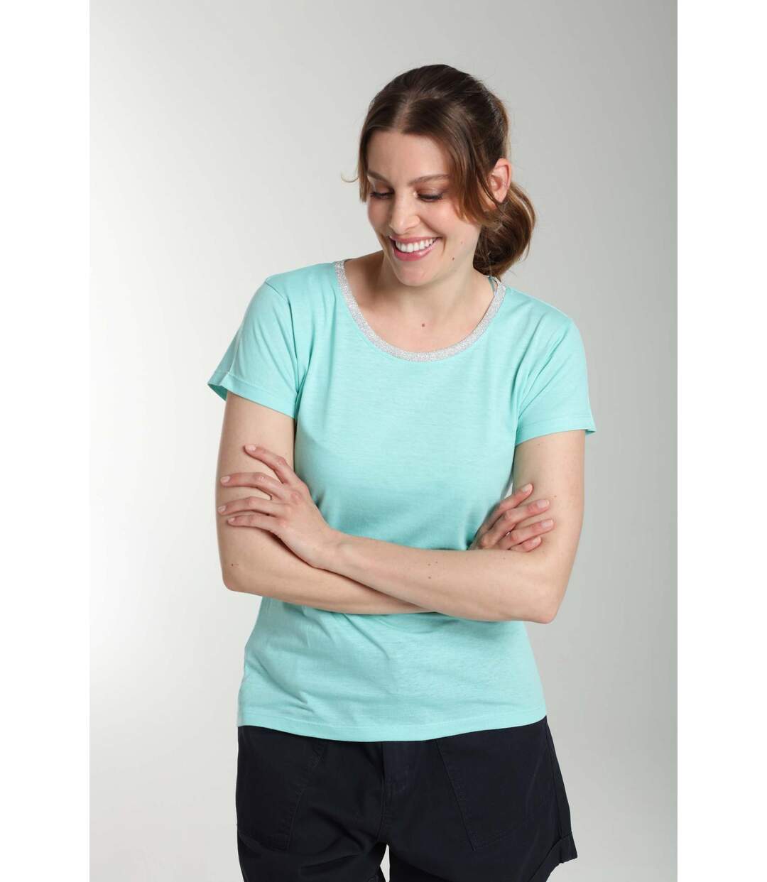 Tee Shirt Col Rond Lurex Manches Courtes Femme Tee Summer Carage() | Gerard Pasquier Avec Col Rond |-3
