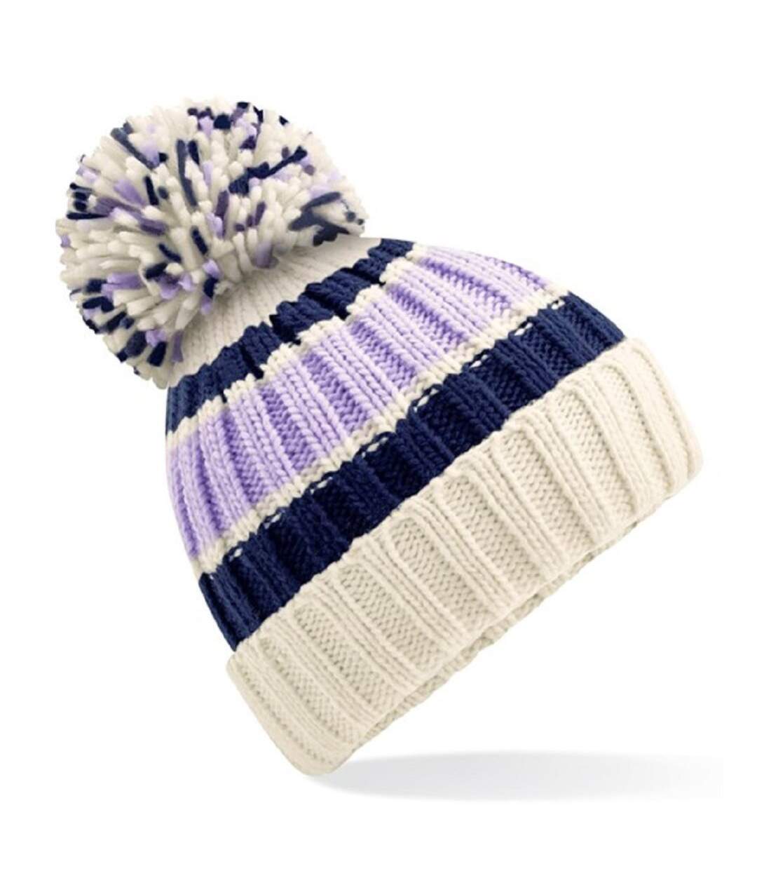 Bonnet à pompon adulte - B392 - blanc cassé et mauve-1