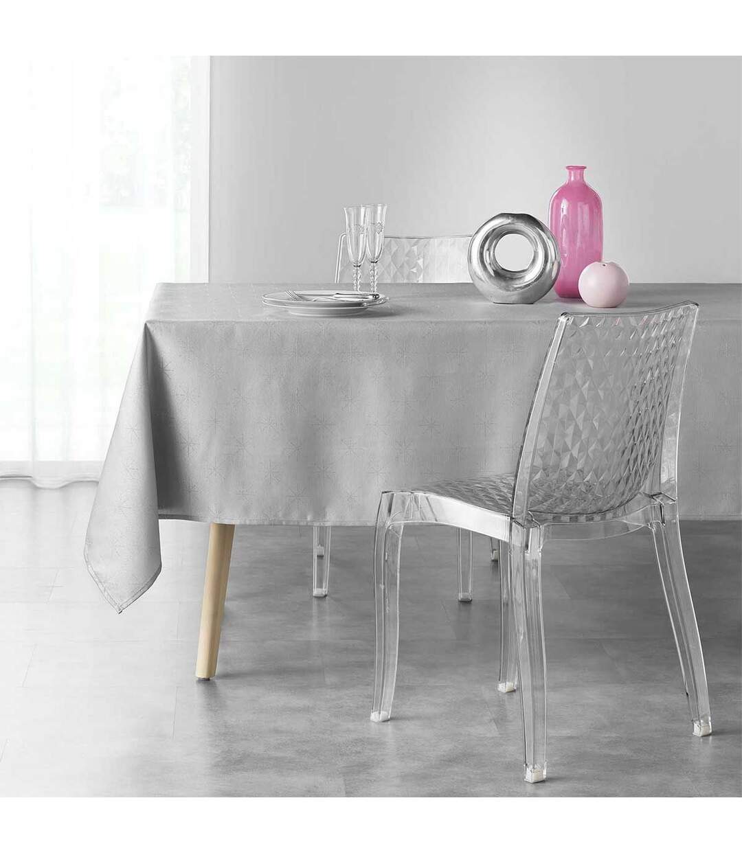 Nappe Imprimée Jacquard Étoiles 140x240cm Gris-3